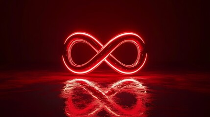 Luminous red infinity symbol against a dark backdrop.