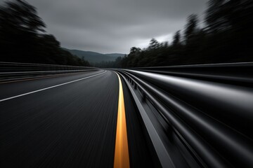 Motion blur highway road with strong vanishing point and dark city environment representing speed perspective and night transportation energy