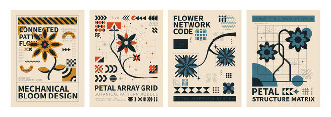Abstract Flower Posters: A set of four artistic posters showcases the beauty of floral design, with each one depicting abstract patterns and the intricate nature of petals, making it a visual delight