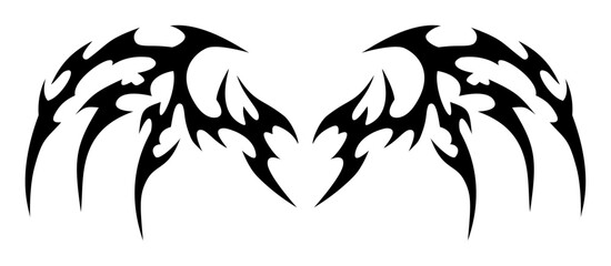 Heart shaped with devil wing tribal tattoo design y2k style in transparent background