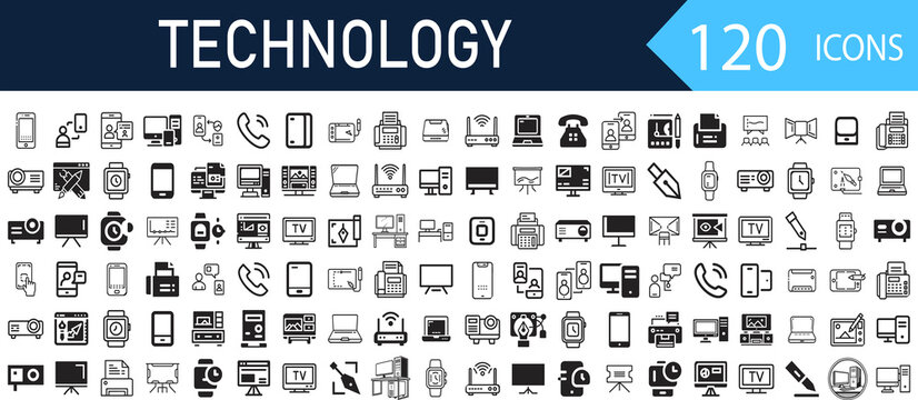 UI Elements Pack – IT and Technology Outline Icons. Information Line Icon Set