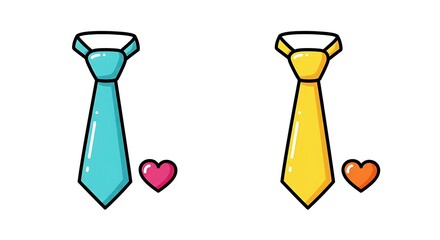 Two Cute Tie Cartoon Illustration with Hearts for Father's Day