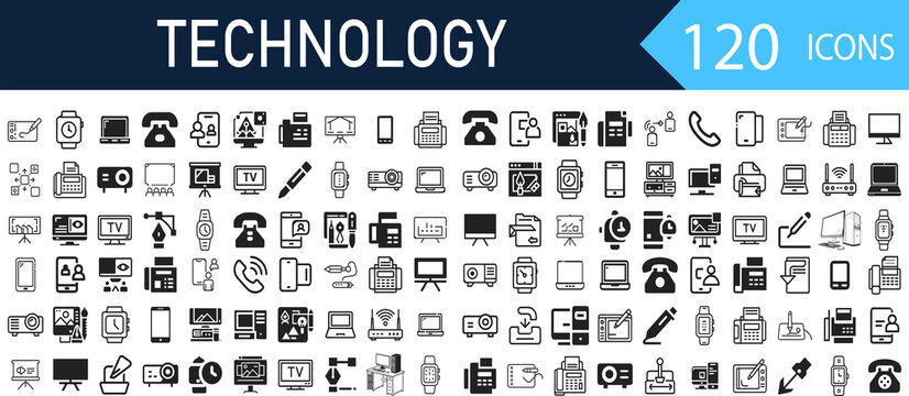 UI Elements Pack – IT and Technology Outline Icons. Information Line Icon Set