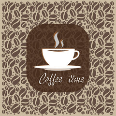 Hot drink silhouette. Coffee bean pattern. Coffee time line. Vector mug shape.