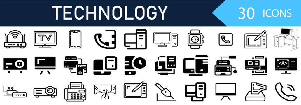 Information Technology Line Icons Set – Thin Outline Collection. Flat Design IT Icon. Big UI Pack