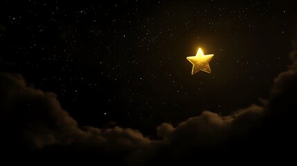 Golden star shines brightly above dark clouds.