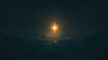 Illuminated celestial cross amidst a starlit, clouded expanse.