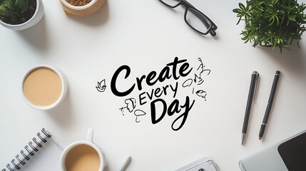 Motivational message for daily creative work displayed on a white surface.