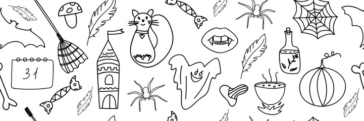 Halloween elements horizontal background in vector.