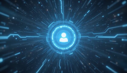 Fototapeta premium Luminous blue light with glowing central circle, abstract digital art background