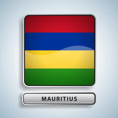 Mauritius flag square button Isolated on color gradient background. Exclusive Icon flag