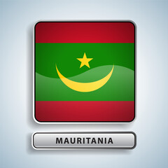 Mauritania flag square button Isolated on color gradient background. Exclusive Icon flag