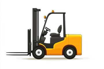 Yellow Forklift Truck isolated on white. Forklift . Construction Vehicle. Industrial Forklift Machine. Heavy Forklift Truck on white. Forklift Truck isolated on white. Logistic and Cargo Concept.	