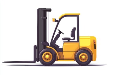 Fototapeta premium Yellow Forklift Truck isolated on white. Forklift . Construction Vehicle. Industrial Forklift Machine. Heavy Forklift Truck on white. Forklift Truck isolated on white. Logistic and Cargo Concept. 
