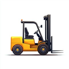 Yellow Forklift Truck isolated on white. Forklift . Construction Vehicle. Industrial Forklift Machine. Heavy Forklift Truck on white. Forklift Truck isolated on white. Logistic and Cargo Concept.	
