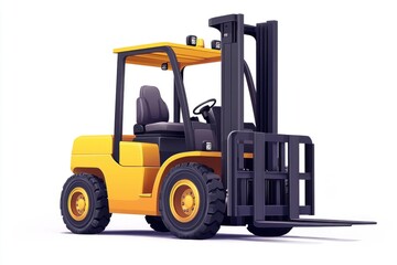 Yellow Forklift Truck isolated on white. Forklift . Construction Vehicle. Industrial Forklift Machine. Heavy Forklift Truck on white. Forklift Truck isolated on white. Logistic and Cargo Concept.	
