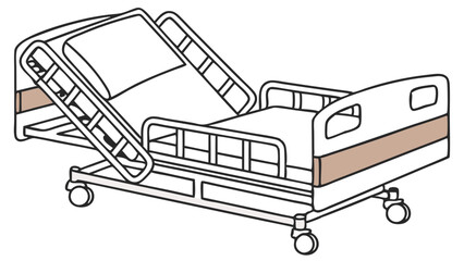 Adjustable Hospital Bed - Line Art Illustration