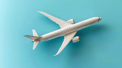 Top view of plane model on blue background