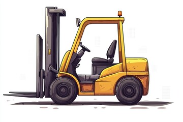 Yellow Forklift Truck isolated on white. Forklift . Construction Vehicle. Industrial Forklift Machine. Heavy Forklift Truck on white. Forklift Truck isolated on white. Logistic and Cargo Concept.	