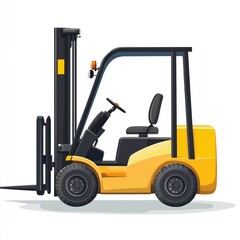 Yellow Forklift Truck isolated on white. Forklift . Construction Vehicle. Industrial Forklift Machine. Heavy Forklift Truck on white. Forklift Truck isolated on white. Logistic and Cargo Concept.	