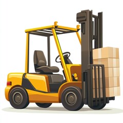 Yellow Forklift Truck isolated on white. Forklift . Construction Vehicle. Industrial Forklift Machine. Heavy Forklift Truck on white. Forklift Truck isolated on white. Logistic and Cargo Concept.	
