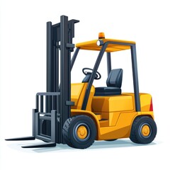 Yellow Forklift Truck isolated on white. Forklift . Construction Vehicle. Industrial Forklift Machine. Heavy Forklift Truck on white. Forklift Truck isolated on white. Logistic and Cargo Concept.	