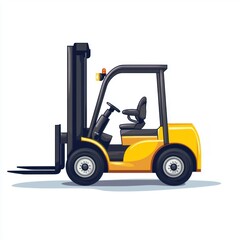 Yellow Forklift Truck isolated on white. Forklift . Construction Vehicle. Industrial Forklift Machine. Heavy Forklift Truck on white. Forklift Truck isolated on white. Logistic and Cargo Concept.	
