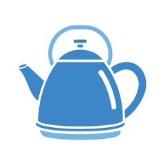 blue teapot isolated on white, kitchen kettle icon design