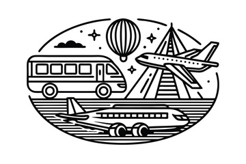 Transport and Travel Hand Drawn Line Symbols
