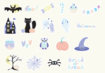 Halloween icons vector set. Halloween stickers.