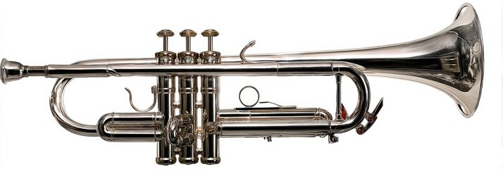 Fototapeta premium Shining Silver Trumpet on a Crisp White Background Evoking the Essence of Music