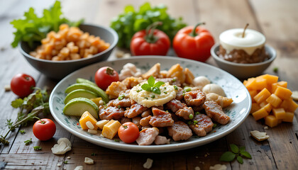 Delicious Savory Dish with Meat, Vegetables, and Creamy Sauce