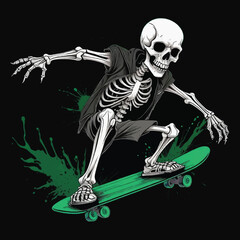 Ride the Chaos: Skeleton Skateboarding Through Dripping Neon Dreams, A Punk Skater’s Underground Journey, Skeleton T-shirt Vector Design.