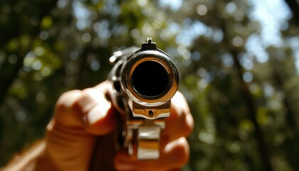Fototapeta premium Handgun pointed at viewer