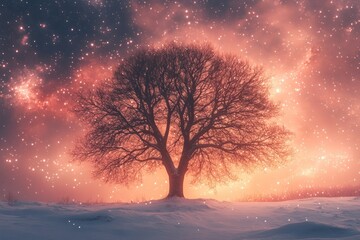 Starry Night Winter Tree Landscape.