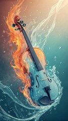 Harmony of Elements: An Abstract Violin Woven from Water and Fire