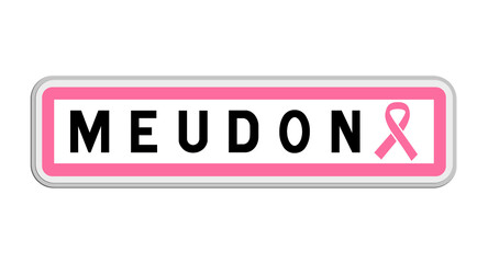 Panneau de sortie de Meudon, Hauts-de-Seine, Île-de-France avec Ruban Octobre Rose