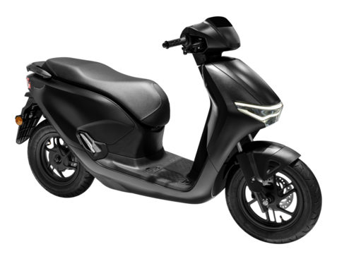 Side view black electric motorcycle