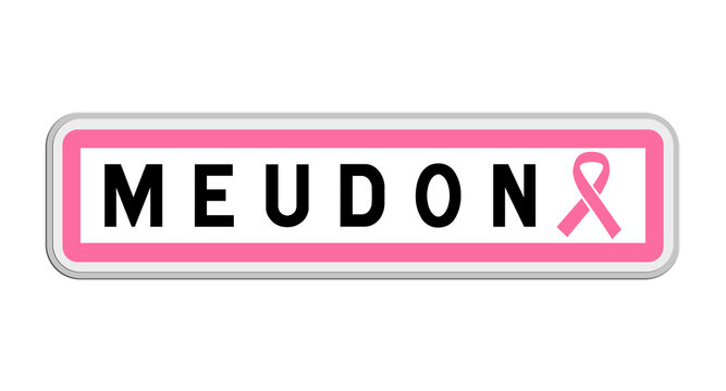 Panneau de sortie de Meudon, Hauts-de-Seine, &Icirc;le-de-France avec Ruban Octobre Rose