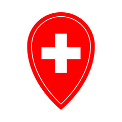 Obraz premium Switzerland location pin isolated on white. Location pointer for indicating locations related to Switzerland. Vector icon for mobile apps, UI and web design