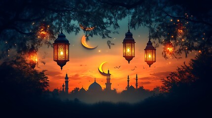 Ramadan Night Lanterns  Mosque.