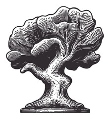Vintage Woodcut Illustration of a Stylized Tree Design