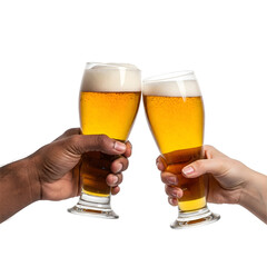 Two Beer Glasses Toasting isolated on a transparent background 