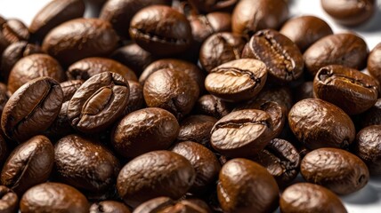 Fototapeta premium Close-up view of roasted coffee beans in a pile.
