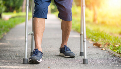 An older senior man trying to walk with the help of a walker outside