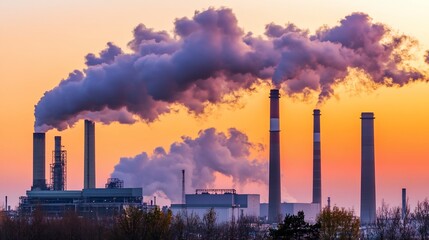 Obraz premium Industrial pollution at sunset