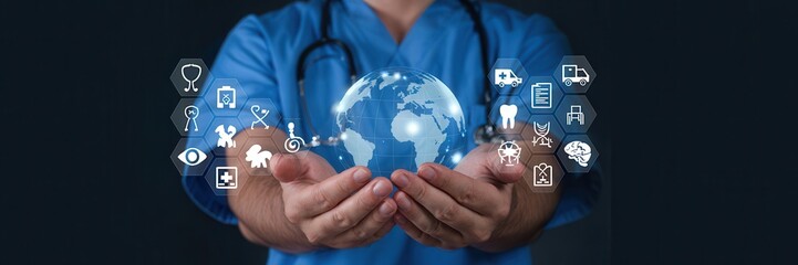 Global healthcare initiatives held by medical professional.