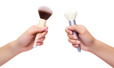 PNG Hands holding brush on and cosmetic brush cosmetics tool eyelash.
