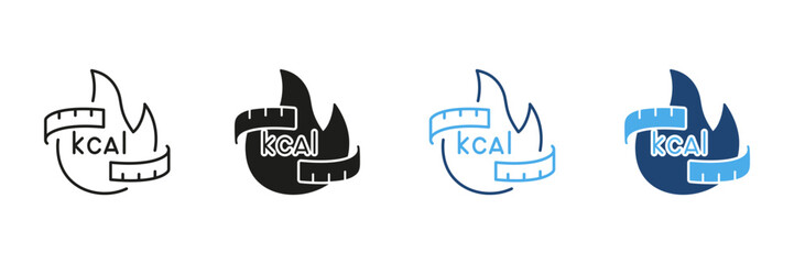 Calorie Measurement and Nutrition Line and Solid Icon Set. Fitness, Health, Dieting, and Energy Intake Symbol Collection. Isolated Vector Illustration