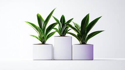 Three potted plants on podiums